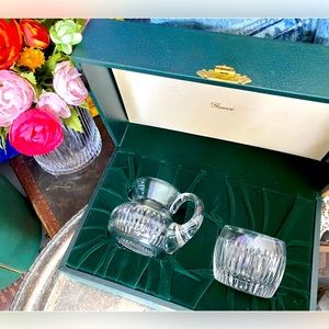RARE Vintage GUCCI Crystal Sugar Bowl & Creamer in Box Service Barware Decor GG